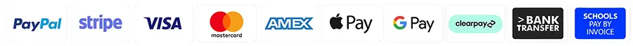card payment options: PayPal, Stripe, Visa, Mastercard, AMEX, Apple pay, Google pay, Larna, clearpay