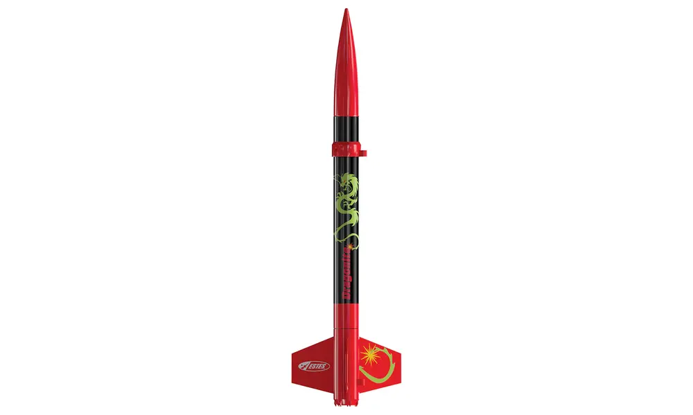 Dragonite E2X model rocket kit, easy to assemble A-C motors, minimal building, max flying!, 2 image model rocketry