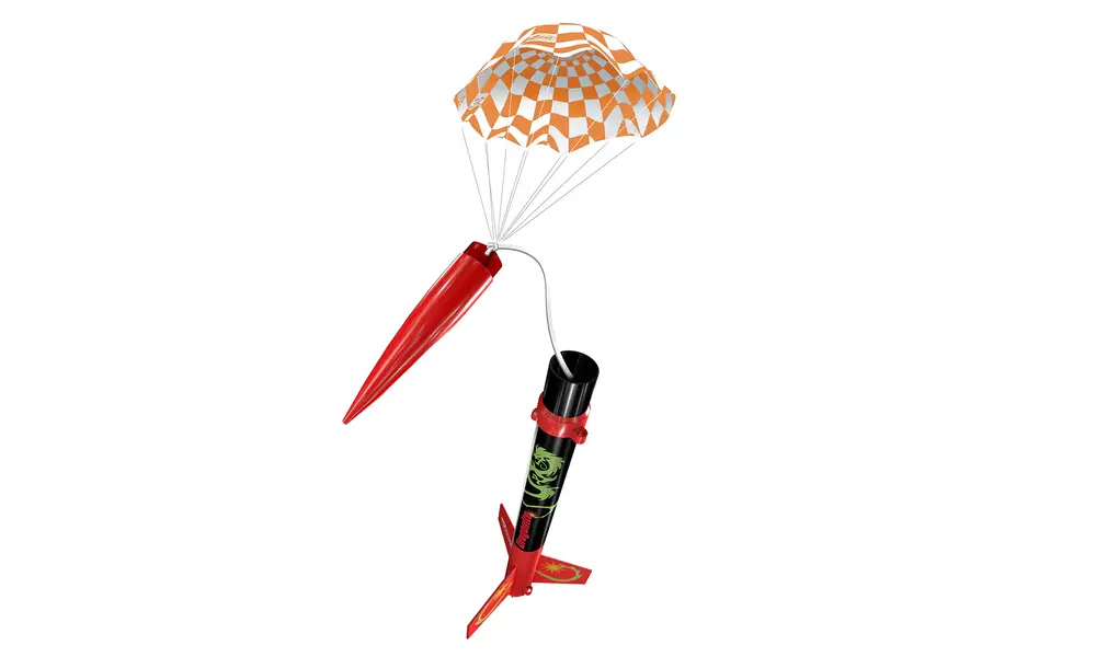 Dragonite E2X model rocket kit, easy to assemble A-C motors, minimal building, max flying!, 4 image model rocketry