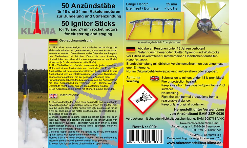 Lightning ignition sticks 50 pieces - Klima - For use with tapematch, Other product options: Tapematch - lightning sticks 50pc, 5 image model rocketry