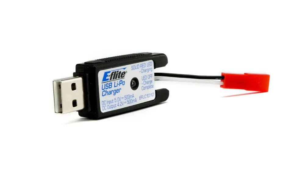 1S USB Li-Po зарядний пристрій - 500mA - JST: 180 QX HDO-EFLC1010 Літій-полімерний зарядний пристрій, Інші варіанти продукції: Зарядка літій-полімерного акумулятора через USB - 500 мА - JST model rocketry