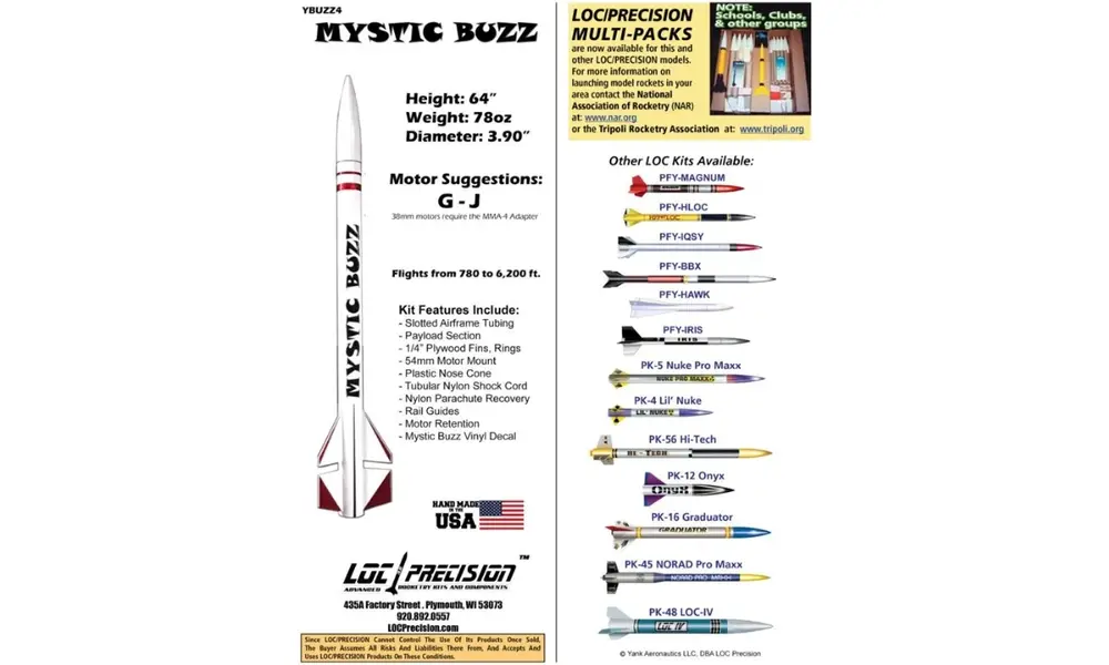 4" Mystic Buzz model rocket kit LOC, 3 image model rocketry