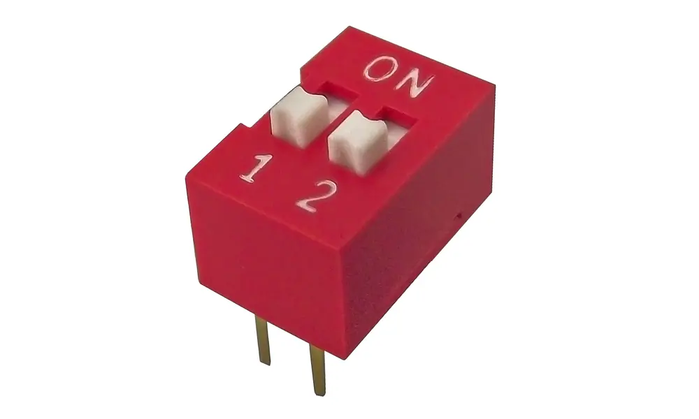 Interruptor DIP, 2 polos, SPST-NO, accionamiento deslizante, 24 VCC, elevado - MCNDS-02V