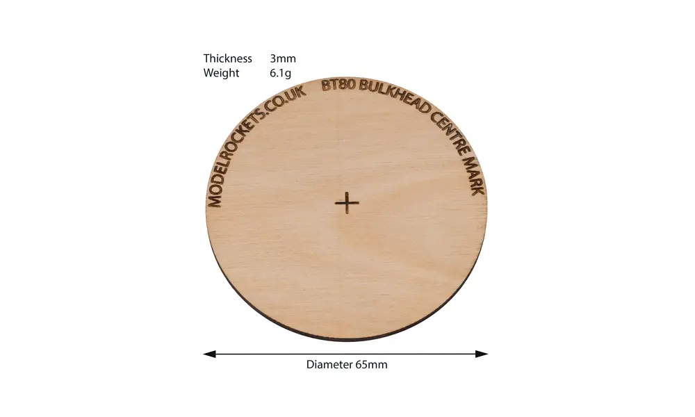 2x BT80 65mm bulkhead with centre mark (3mm plywood), Other product options: BT80 coupler centre mark, 2 image model rocketry