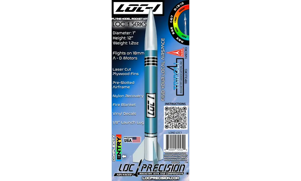 LOC I rocket starter set with launch pad, controller, wadding, battery and 6x A6-4 motors kit, 8 image model rocketry