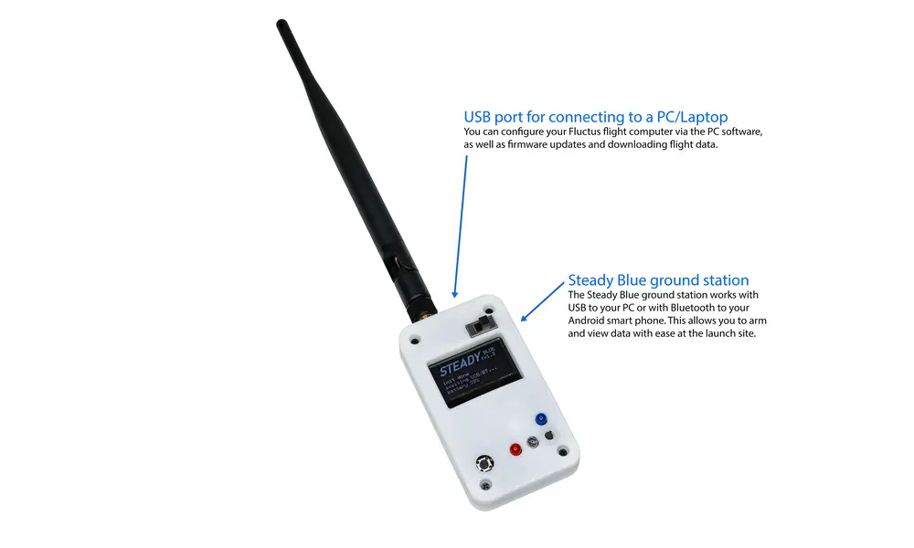 Наземна станція постійного світла синього кольору для трекера Fluctus Bluetooth з телефонним додатком, модель ракети 868 МГц та 915 МГц, Інші варіанти продукції: Постійно горить синій наземний індикатор, 2 image model rocketry