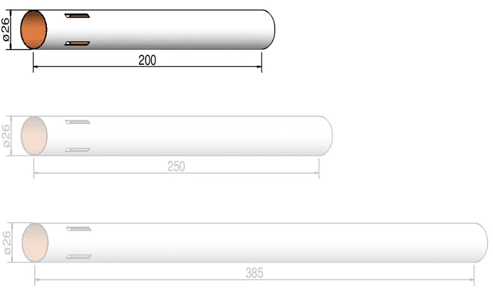 Körperrohr 26 mm x 385 mm – 3 Schlitze – Flugzeugzelle Klima [CLONE] [CLONE] [CLONE]