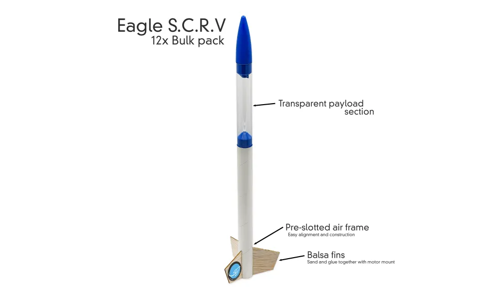 Eagle S.C.R.V beginner rocketry set with 6 A6-4 motors, launch pad & launch controller, 8 image model rocketry