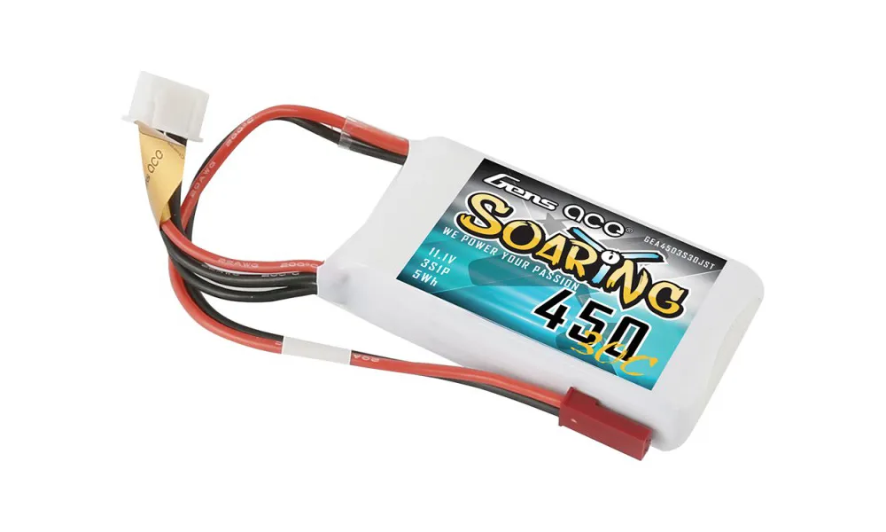 Gens Ace LiPo litiumpolymerbatteri - 3S 11.1V 450mAh 30C Soaring med JST-SYP model rocketry