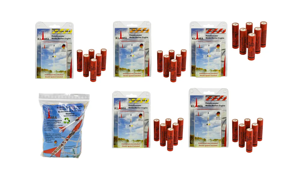Balíček: 30 motorů Klima! 12 raketových motorů A6-4, 6x B4-4, 6x C6-5 a 6x C6-7 a malý vatový sáček pro přirozenou záchranu, 6 image