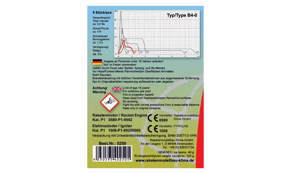 Motores de cohete modelo Klima B4-0 Six Pack de 18 mm, 2 image