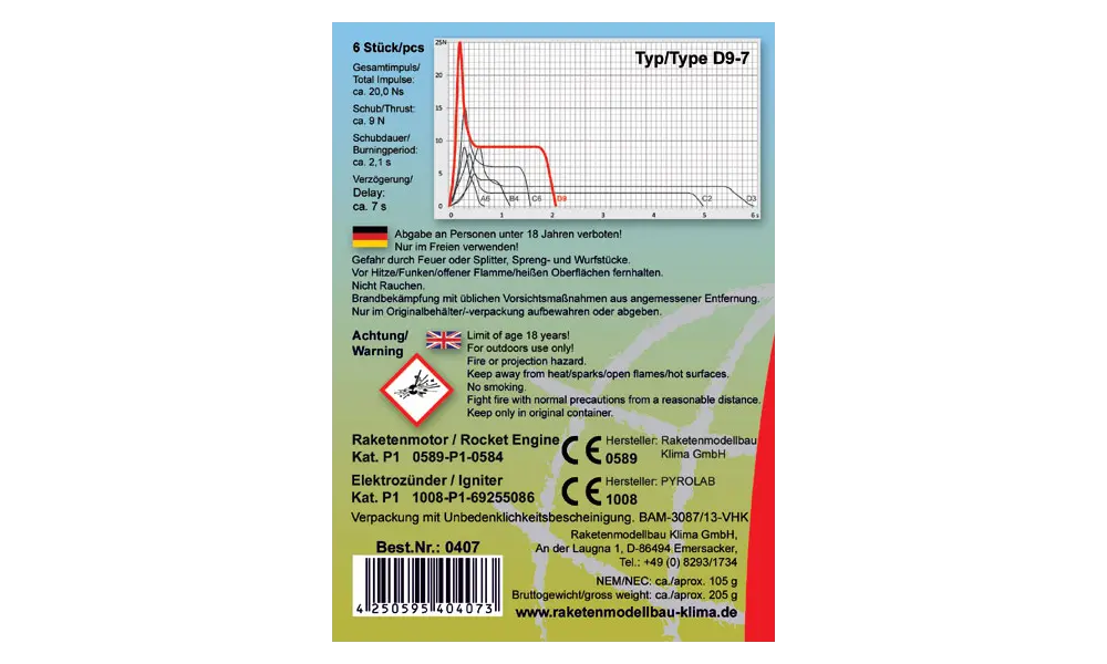 Silnik rakietowy D9-7 Six Pack 18mm Klima model, 2 image