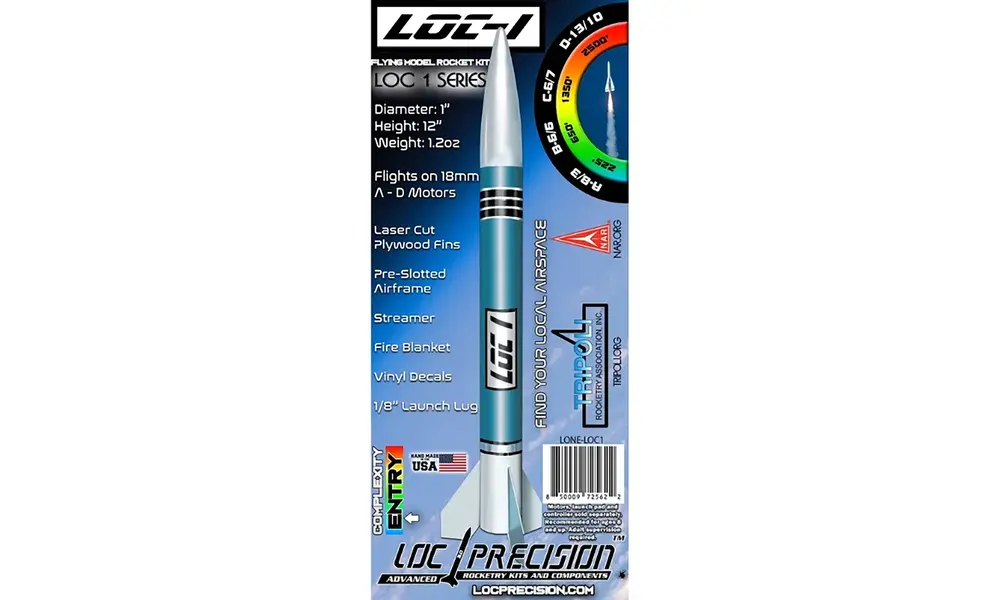 LOC 1 25mm / 1" model raketová sada AD motory, odolná raketa vstupní úrovně s 18mm držákem motoru.