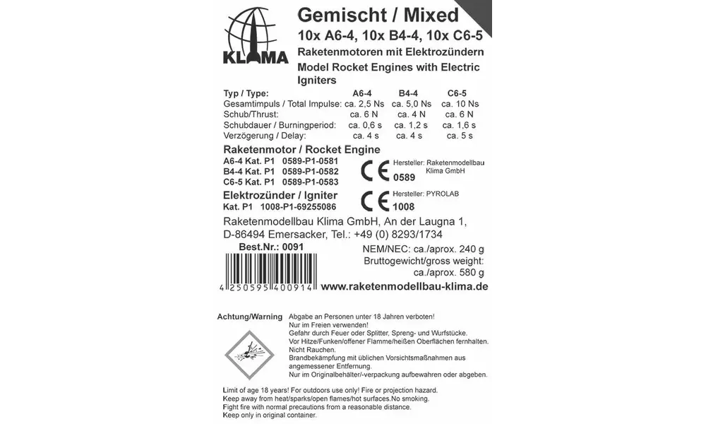 Klima ABC Team pack including electronic igniters (30 pieces) rocket motors engines bulk, Other product options: Klima bulk pack - ABC - 30 pack, 2 image model rocketry