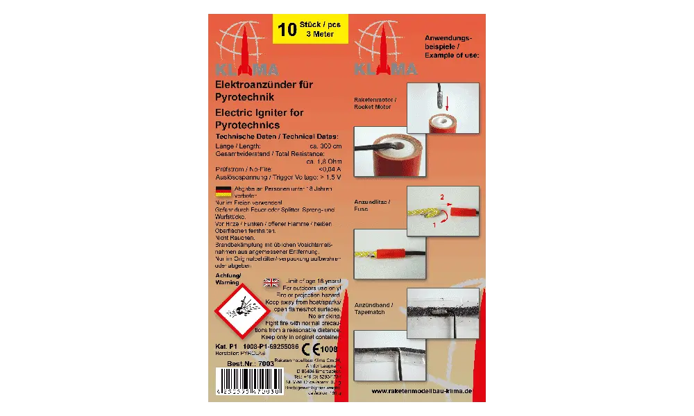 Pack de 10 allumeurs/démarreurs Klima - Fils extra longs (3 mètres), Options du produit: Allumeurs/démarreurs Klima - paquet de 10 - fils de 3 m de long, 2 image