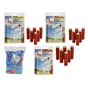 Bundle: Klima 6x A6-4, 6x B4-4, 6x C6-5 model rocket motors and a small natural recovery wadding bag model rocketry