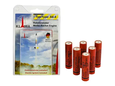 A6-4 Six Pack 18mm Klima model rocket motors engine, Other product options: Klima A6-4 (6-pack) model rocketry