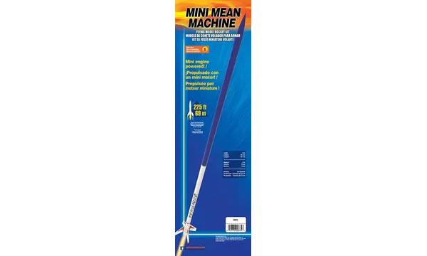 Mini Mean Machine model rocket kit, skill level 1, mini engine powered! Estes, 3 image model rocketry