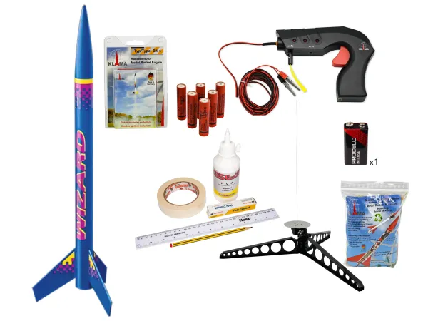 Wizard rocket starter construction set with 6x A6-4 rocket motors, launch pad, controller and building supplies model rocketry